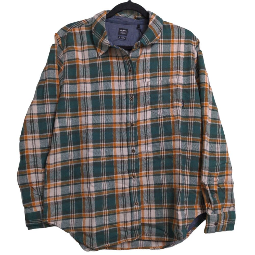 Prana Golden Canyon Flannel Soft Pine Plaid Layer Snaps Pocket Organic M New